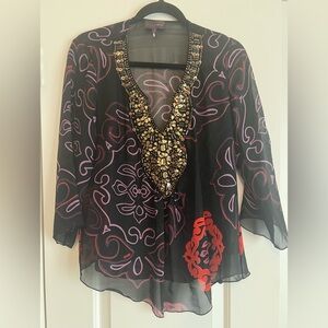 Hale Bob - Embellished Black and Purple Sheer Top